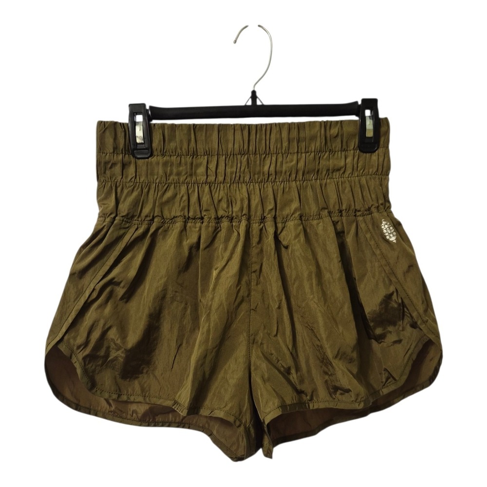 Free People Movement OliveGreen Running Shorts HighRise Smocked Waist Athletic M